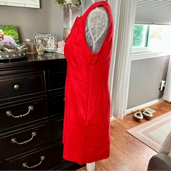 Adrienne Vittadini Red Linen Sheath Dress w/ Statement Bow Detail Size 6 (EUC) - Picture 6 of 16